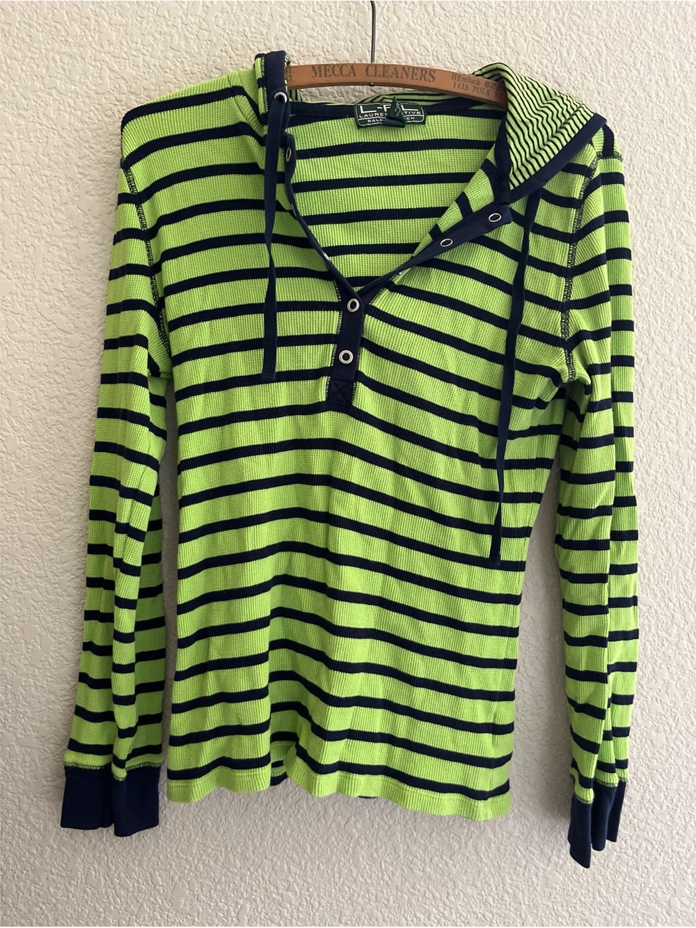 Lauren Ralph Lauren Active Striped Waffle Knit Hooded Long Sleeve Women’s Size L